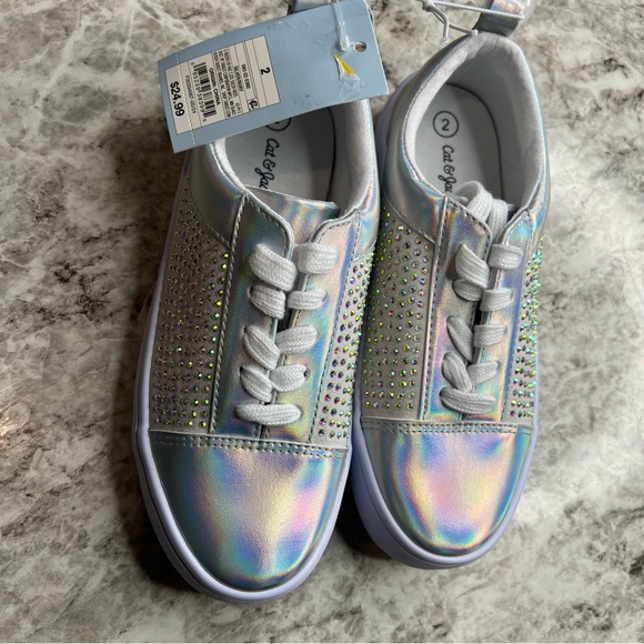 Cat & Jack Rory platform girls shoes silver  size 2 two big girl NEW with tags - Picture 4 of 6